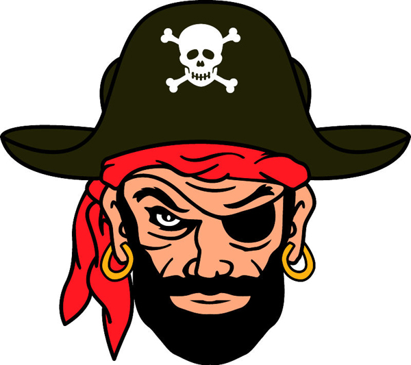 Pirate team mascot color vinyl sports decal. Personalize on line. Pirate 2